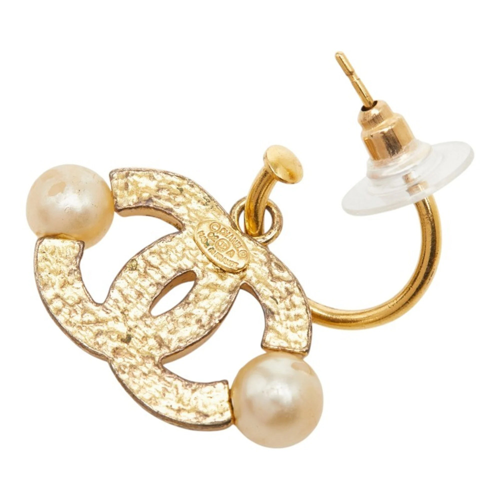 Chanel Coco Mark Earrings, Gold Plated, Faux Pearl, Women's CHANEL - Picture 4 of 6